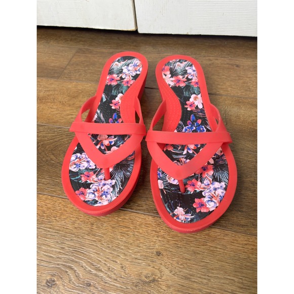 Crocs Isabella Floral Flip Flops Sandals Beach Summer Shoes Pink Size W10 - Picture 1 of 6